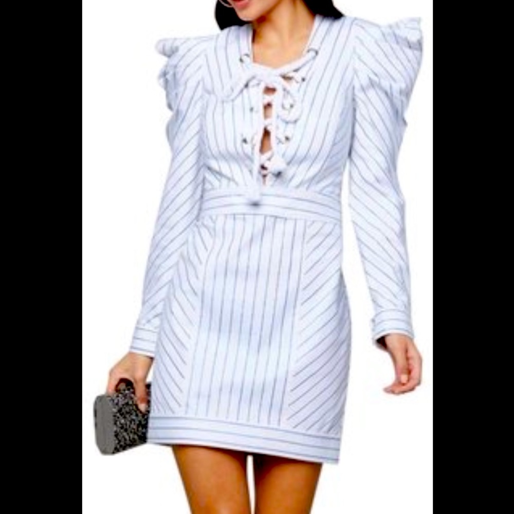 Bebe metallic stripe lace dress nautical 0 NWT